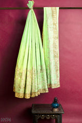 Pista Green Designer Wedding Partywear Georgette Stone Sequence Thread Cutdana Hand Embroidery Work Bridal Saree Sari With Blouse Piece H174