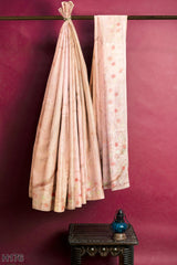 Peach Designer Wedding Partywear Dola Silk Thread Sequence Beads Hand Embroidery Work Bridal Saree Sari With Blouse Piece H176