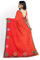 Red Designer Wedding Partywear Georgette Stone Cutdana Sequence Gota Patti Hand Embroidery Work Bridal Saree Sari With Blouse Piece H177