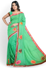 Green Designer Wedding Partywear Georgette Stone Cutdana Sequence Gota Patti Hand Embroidery Work Bridal Saree Sari With Blouse Piece H178