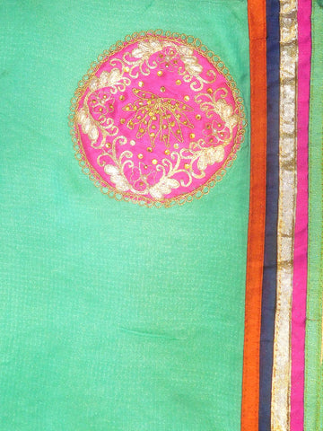Green Designer Wedding Partywear Georgette Stone Cutdana Sequence Gota Patti Hand Embroidery Work Bridal Saree Sari With Blouse Piece H178