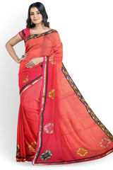 Pink Designer Wedding Partywear Crepe Stone Pearl Zari Gotapatti Hand Embroidery Work Bridal Saree Sari With Blouse Piece H179