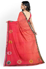 Pink Designer Wedding Partywear Crepe Stone Pearl Zari Gotapatti Hand Embroidery Work Bridal Saree Sari With Blouse Piece H179