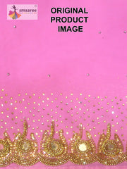 Pink Designer Wedding Partywear Georgette Stone Beads Cutdana Mirror Hand Embroidery Work Bridal Saree Sari With Blouse Piece H199