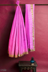 Pink Designer Wedding Partywear Georgette Stone Beads Cutdana Mirror Hand Embroidery Work Bridal Saree Sari With Blouse Piece H199