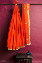 Orange Designer Wedding Partywear Georgette Stone Beads Cutdana Hand Embroidery Work Bridal Saree Sari With Blouse Piece H200