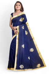 Blue Designer Wedding Partywear Crepe Gotapatti Pearl Zari Hand Embroidery Work Bridal Saree Sari With Blouse Piece H202