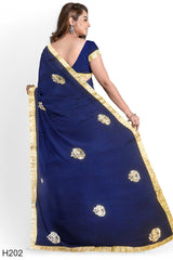 Blue Designer Wedding Partywear Crepe Gotapatti Pearl Zari Hand Embroidery Work Bridal Saree Sari With Blouse Piece H202