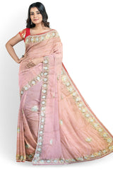 Gajari Designer Wedding Partywear Dola Silk Zari Thread Pearl Gotapatti Hand Embroidery Work Bridal Saree Sari With Blouse Piece H204