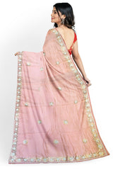 Gajari Designer Wedding Partywear Dola Silk Zari Thread Pearl Gotapatti Hand Embroidery Work Bridal Saree Sari With Blouse Piece H204