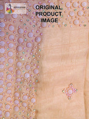 Peach Designer Wedding Partywear Silk Stone Pearl Hand Embroidery Work Bridal Saree Sari With Blouse Piece H207