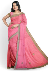 Pink Designer Wedding Partywear Pure Satin Cutdana Stone Zari Hand Embroidery Work Bridal Saree Sari With Blouse Piece H210