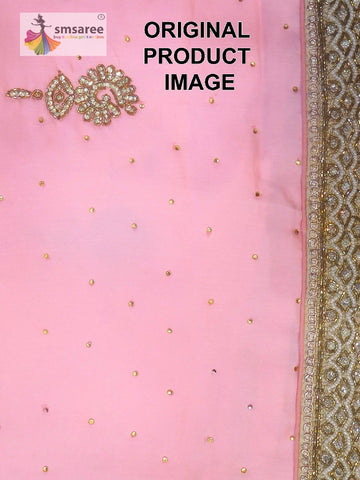 Pink Designer Wedding Partywear Pure Satin Cutdana Stone Zari Pearl Hand Embroidery Work Bridal Saree Sari With Blouse Piece H211