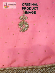 Pink Designer Wedding Partywear Pure Satin Cutdana Stone Zari Pearl Hand Embroidery Work Bridal Saree Sari With Blouse Piece H212