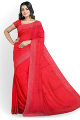 Red Designer Wedding Partywear Pure Satin Pearl Stone Hand Embroidery Work Bridal Saree Sari With Blouse Piece H213
