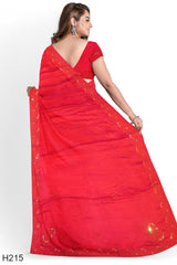 Red Designer Wedding Partywear Pure Satin Beads Stone Hand Embroidery Work Bridal Saree Sari With Blouse Piece H215