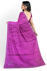 Purple Designer Wedding Partywear Pure Satin Beads Stone Hand Embroidery Work Bridal Saree Sari With Blouse Piece H216