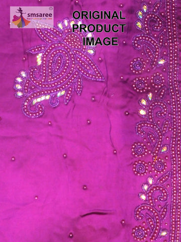 Purple Designer Wedding Partywear Pure Satin Beads Stone Hand Embroidery Work Bridal Saree Sari With Blouse Piece H216