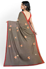Grey Designer Wedding Partywear Georgette Thread Stone Pearl Hand Embroidery Work Bridal Saree Sari With Blouse Piece H218
