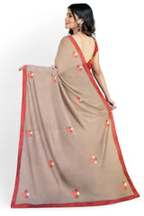Grey Designer Wedding Partywear Georgette Thread Pearl Hand Embroidery Work Bridal Saree Sari With Blouse Piece H219