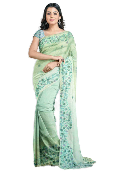Green Designer Wedding Partywear Silk Thread Sequence Beads Hand Embroidery Work Bridal Saree Sari With Blouse Piece H220