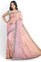 Pink Designer Wedding Partywear Silk Stone Cutdana Beads Hand Embroidery Work Bridal Saree Sari With Blouse Piece H221