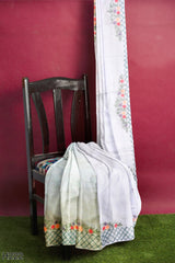 Light Blue Designer Wedding Partywear Silk Thread Hand Embroidery Work Bridal Saree Sari With Blouse Piece H222