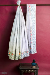 Light Blue Designer Wedding Partywear Silk Thread Hand Embroidery Work Bridal Saree Sari With Blouse Piece H222
