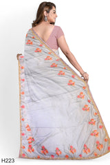 Light Blue Designer Wedding Partywear Silk Thread Cutdana Sequence Hand Embroidery Work Bridal Saree Sari With Blouse Piece H223
