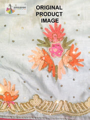Light Blue Designer Wedding Partywear Silk Thread Cutdana Sequence Hand Embroidery Work Bridal Saree Sari With Blouse Piece H223