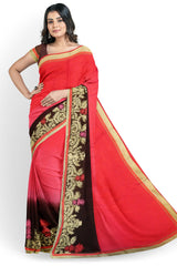 Pink Brown Designer Wedding Partywear Crepe Thread Hand Embroidery Work Bridal Saree Sari With Blouse Piece H224