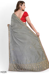 Grey Designer Wedding Partywear Silk Cutdana Beads Hand Embroidery Work Bridal Saree Sari With Blouse Piece H228