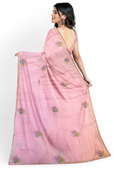 Pink Designer Wedding Partywear Pure Satin Thread Beads Stone Cutdana Hand Embroidery Work Bridal Saree Sari With Blouse Piece H229