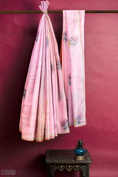 Pink Designer Wedding Partywear Pure Satin Thread Beads Stone Cutdana Hand Embroidery Work Bridal Saree Sari With Blouse Piece H229