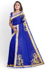 Blue Designer Wedding Partywear Pure Georgette Thread Bullion Stone Sequence Hand Embroidery Work Bridal Saree Sari With Blouse Piece H232