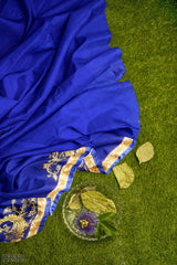 Blue Designer Wedding Partywear Pure Georgette Thread Bullion Stone Sequence Hand Embroidery Work Bridal Saree Sari With Blouse Piece H232