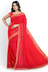 Red Designer Wedding Partywear Pure Georgette Stone Pearl Hand Embroidery Work Bridal Saree Sari With Blouse Piece H233