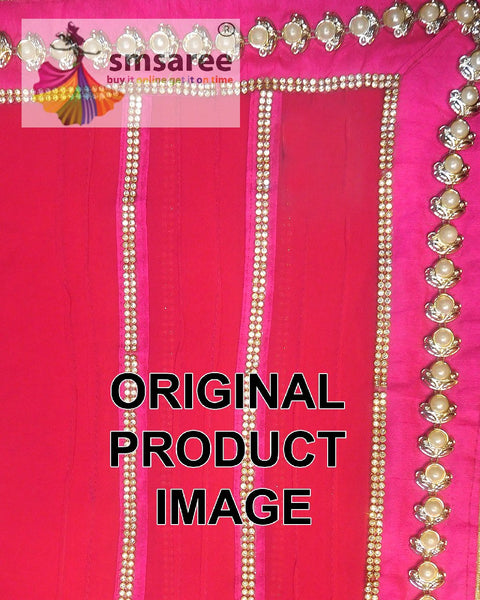 Pink Designer Wedding Partywear Pure Georgette Stone Pearl Hand Embroidery Work Bridal Saree Sari With Blouse Piece H234