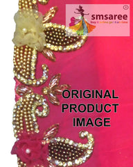 Pink Designer Wedding Partywear Pure Georgette Stone Beads Cutdana Bullion Hand Embroidery Work Bridal Saree Sari With Blouse Piece H238