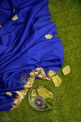 Blue Cream Designer Wedding Partywear Pure Georgette Stone Beads Cutdana Thread Hand Embroidery Work Bridal Saree Sari With Blouse Piece H239