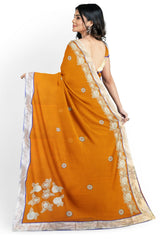 Orange Blue Designer Wedding Partywear Pure Georgette Thread Zari Hand Embroidery Work Bridal Saree Sari With Blouse Piece H243