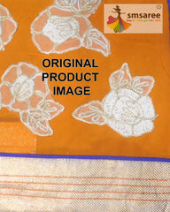 Orange Blue Designer Wedding Partywear Pure Georgette Thread Zari Hand Embroidery Work Bridal Saree Sari With Blouse Piece H243