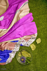 Pink Blue Brown Designer Wedding Partywear Georgette Stone Pearl Thread Cutdana Hand Embroidery Work Bridal Saree Sari With Blouse Piece H246