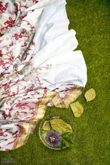 White Designer Wedding Partywear Pure Georgette Thread Stone Cutdana Gota Hand Embroidery Work Bridal Saree Sari With Blouse Piece H250