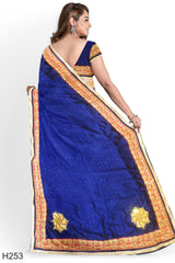 Blue Designer Wedding Partywear Silk Zari Sequence Stone Beads Hand Embroidery Work Bridal Saree Sari With Blouse Piece H253