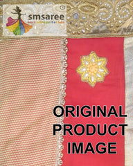 Pink Golden Designer Wedding Partywear Chiffon Zari Mirror Stone Beads Hand Embroidery Work Bridal Saree Sari With Blouse Piece H255