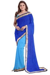 Navy Blue Light Blue Designer Wedding Partywear Pure Georgette Zari Pearl Bullion Hand Embroidery Work Bridal Saree Sari With Blouse Piece H258