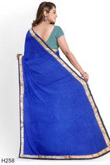 Navy Blue Light Blue Designer Wedding Partywear Pure Georgette Zari Pearl Bullion Hand Embroidery Work Bridal Saree Sari With Blouse Piece H258