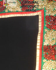 Black Designer Wedding Partywear Pure Georgette Stone Thread Zari Hand Embroidery Work Bridal Saree Sari With Blouse Piece H260