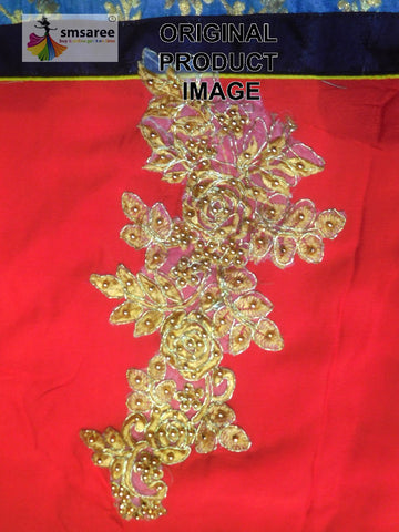 Cream Pink Designer Wedding Partywear Pure Crepe Thread Beads Zari Hand Embroidery Work Bridal Saree Sari With Blouse Piece H261